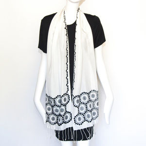Banana Republic Ivory Silk Embroidered Boho Scarf